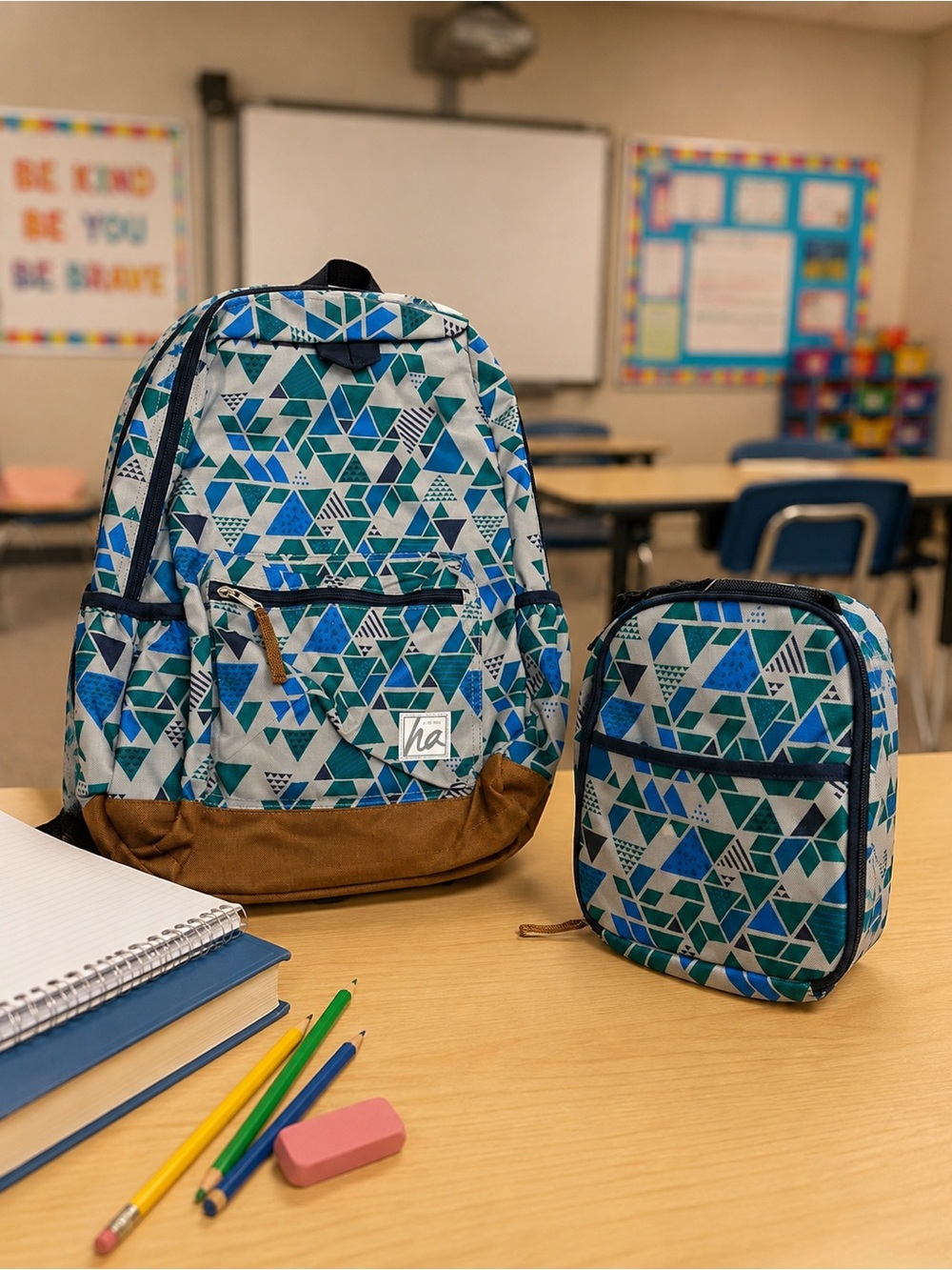 Hanna Andersson Backpack & Lunch Box Set – Geometric Blue/Teal – NWT